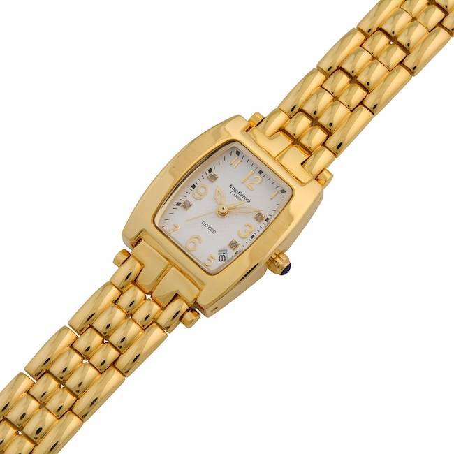 RRP £585 (British Pounds) Krug Baumen WOMEN'S Tuxedo with 4 Diamonds on White Dial Watch