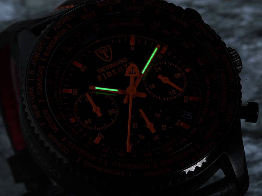 DETOMASO Men's Firenze World Time Limited Edition Black Orange Chronograph Watch BRAND NEW IN BOX