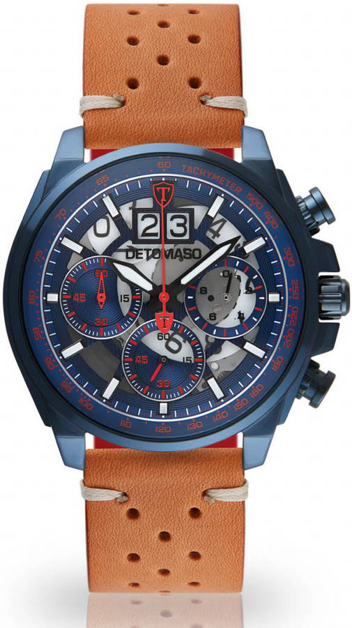 Retail: R7,999.00 DETOMASO LIVELLO Ionized Blue/Ambra Leather Chronograph Watch