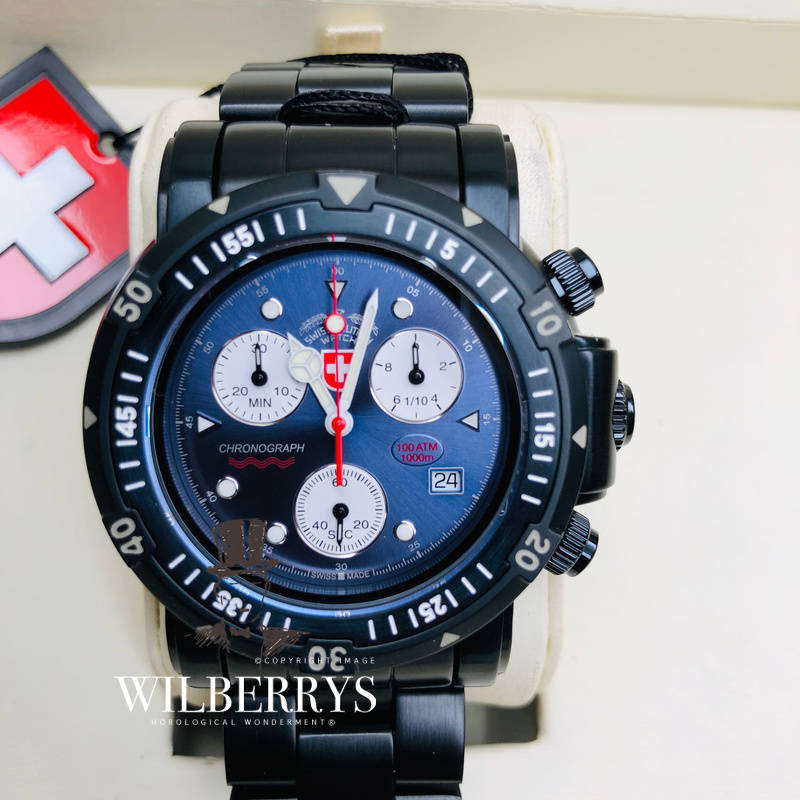 Retail: R21,000.00 CX Swiss Military Sea Wolf Nero 1000 METERS SW I Chronograph Watch