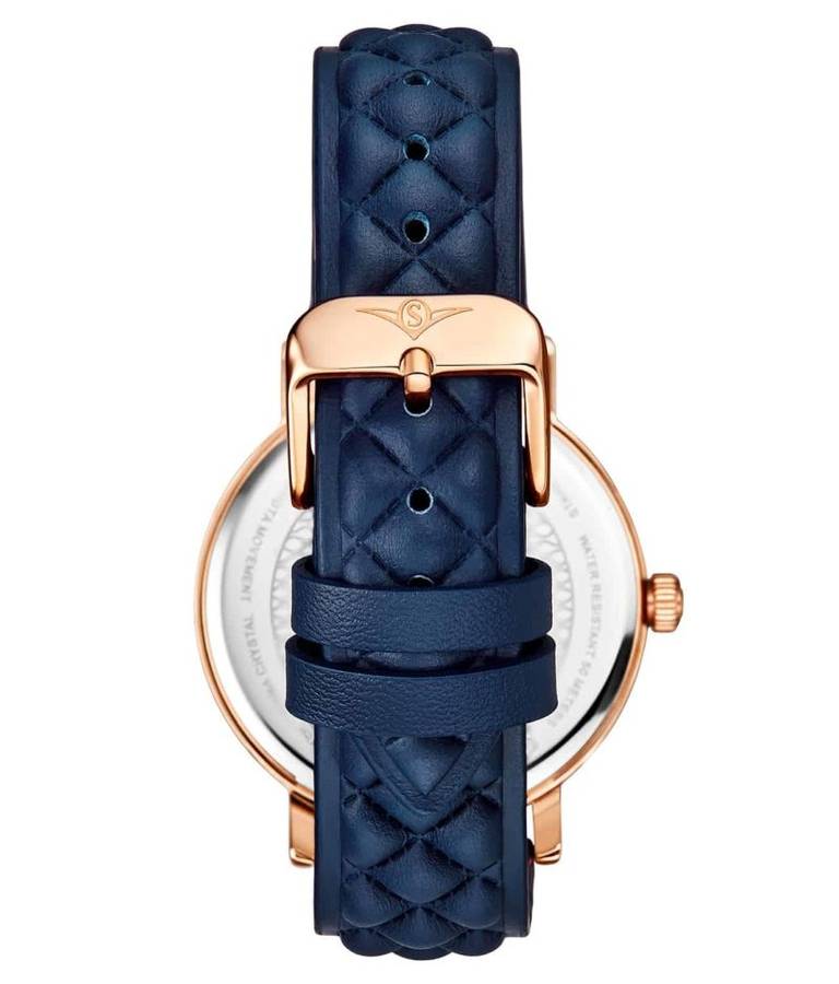 Retail: R5,499.00 STUHRLING ORIGINAL® Women's NOIR TUFFTED LEATHER Rose gold pl Watch BRAND NEW