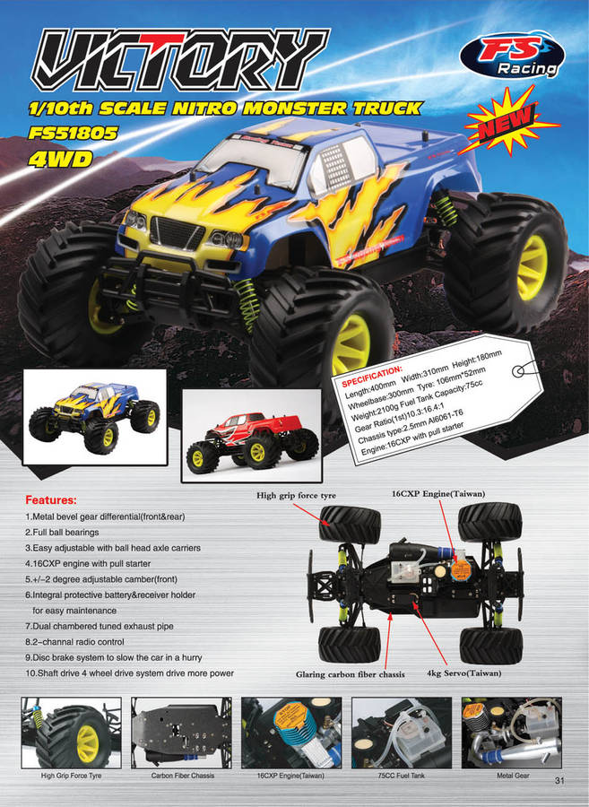 FS-Racing 1/10 2x Brushed / 1x Brushless / 1x Nitro Monster Truck (2xFS-53810 / 1xFS-51805 / 1xFS-53