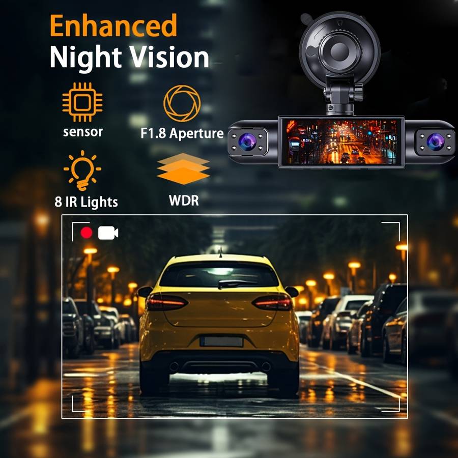 Dash Cam 1080P Anteriore E Interna Con Wi-Fi E Visione Notturna - Registratore Auto, Camion, SUV