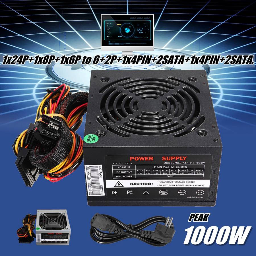 Switches - 1000W Power Supply PSU PFC Silent Fan ATX 24-PIN PC Computer ...