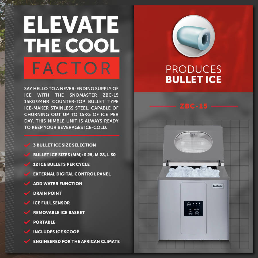 Ice Machines - SnoMaster - 20Kg/24Hr Counter-Top Bullet Type Ice-Maker ...