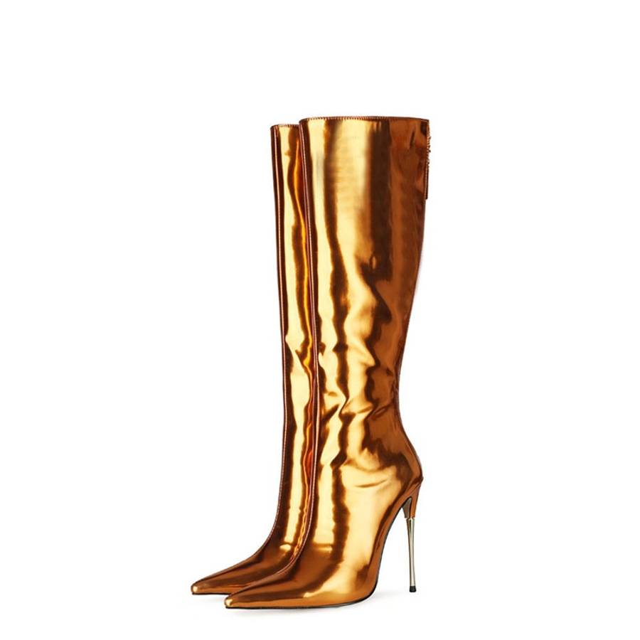 Heels - Classics Women High Heel Boots Patent Leather Back Zipper