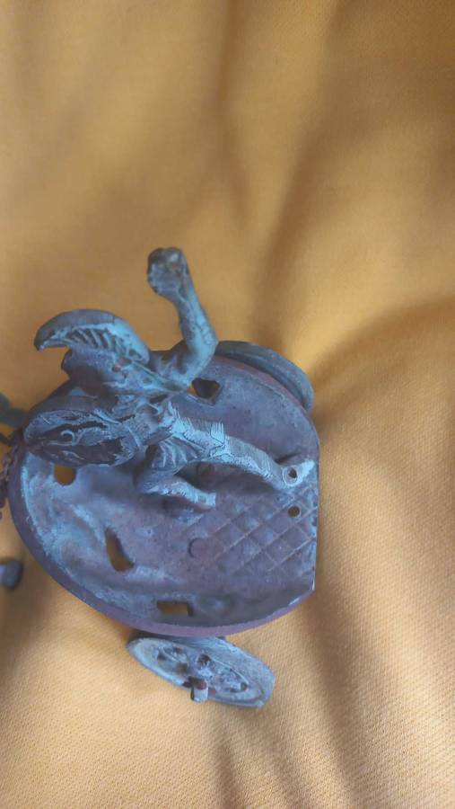 Vintage aged brass sculptures Ancient Greek Roman Mythology Achilles Chariot