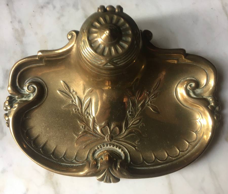 Art Nouveau decorative brass ink stand