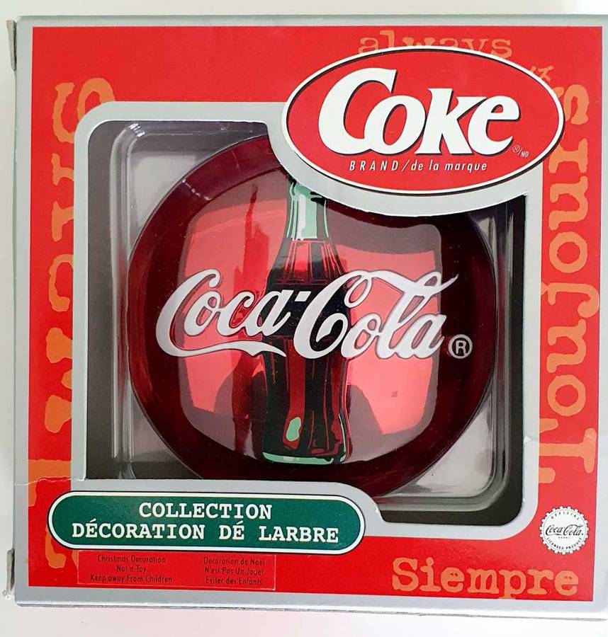 COCA COLA - 2 x VINTAGE RED DISC ORNAMENTS