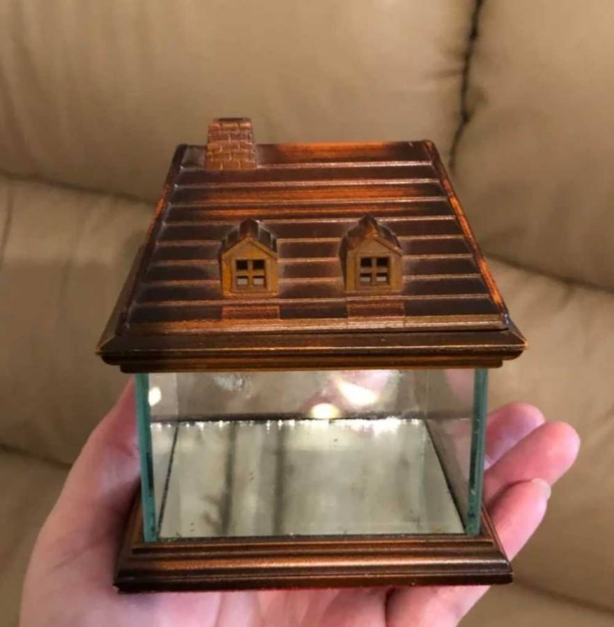 Vintage miniature glass house with mirror base