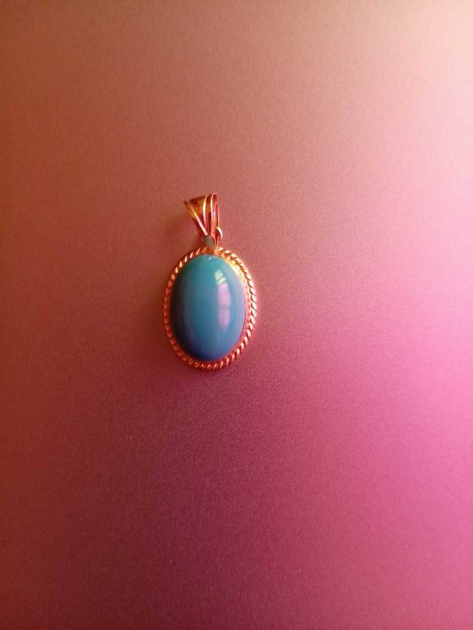 14K Solid Gold Turquoise Pendant