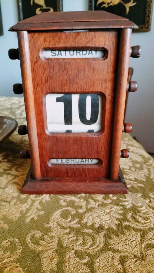 Antique Perpetual Desk Calendar Mahogany