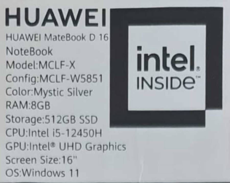HUAWEI MateBook D 16 i5 12TH GEN