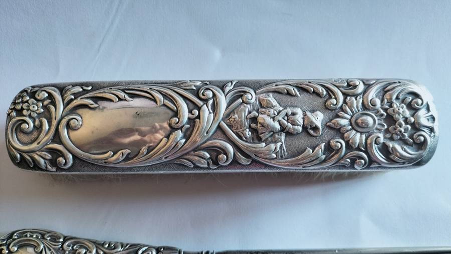 Silver Handle Button Hook & Silver Clothes Brush