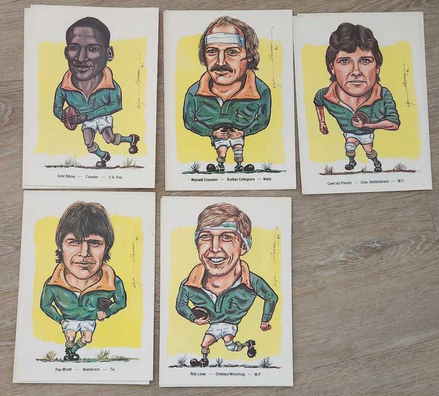 Springbok caricatures by Wynand Claasen produced by BP - 1980s Memorabilia **Scarce