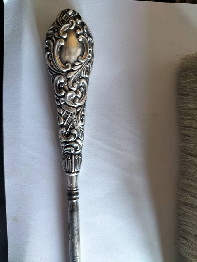 Silver Handle Button Hook & Silver Clothes Brush