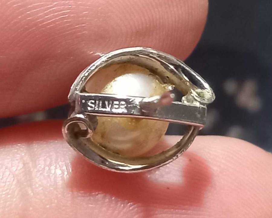 Vintage Genuine Pearl Sterling Silver Tie Pin