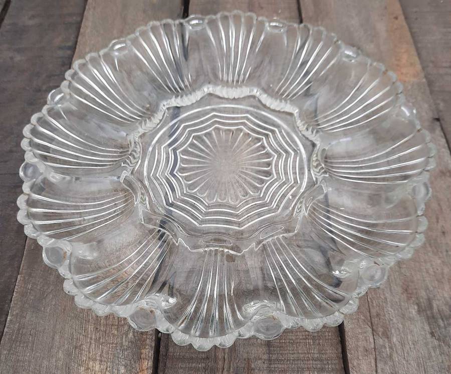 Vintage Crystal Glass Boiled Devil Eggs Plate