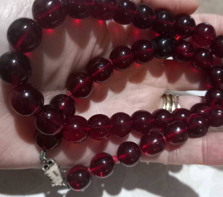 Lovely Vintage Sterling Silver Cherry Red Czech Glass Beads Necklace