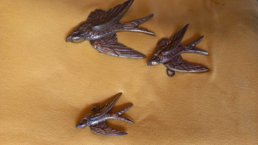 Vintage brass flying Swallows/Swifts/birds wall hanging ornaments decor
