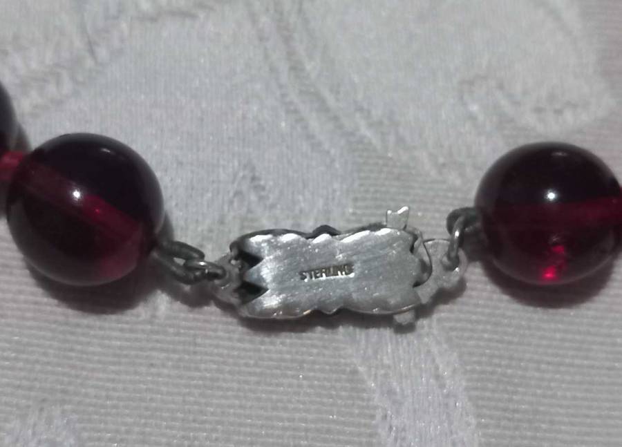 Lovely Vintage Sterling Silver Cherry Red Czech Glass Beads Necklace