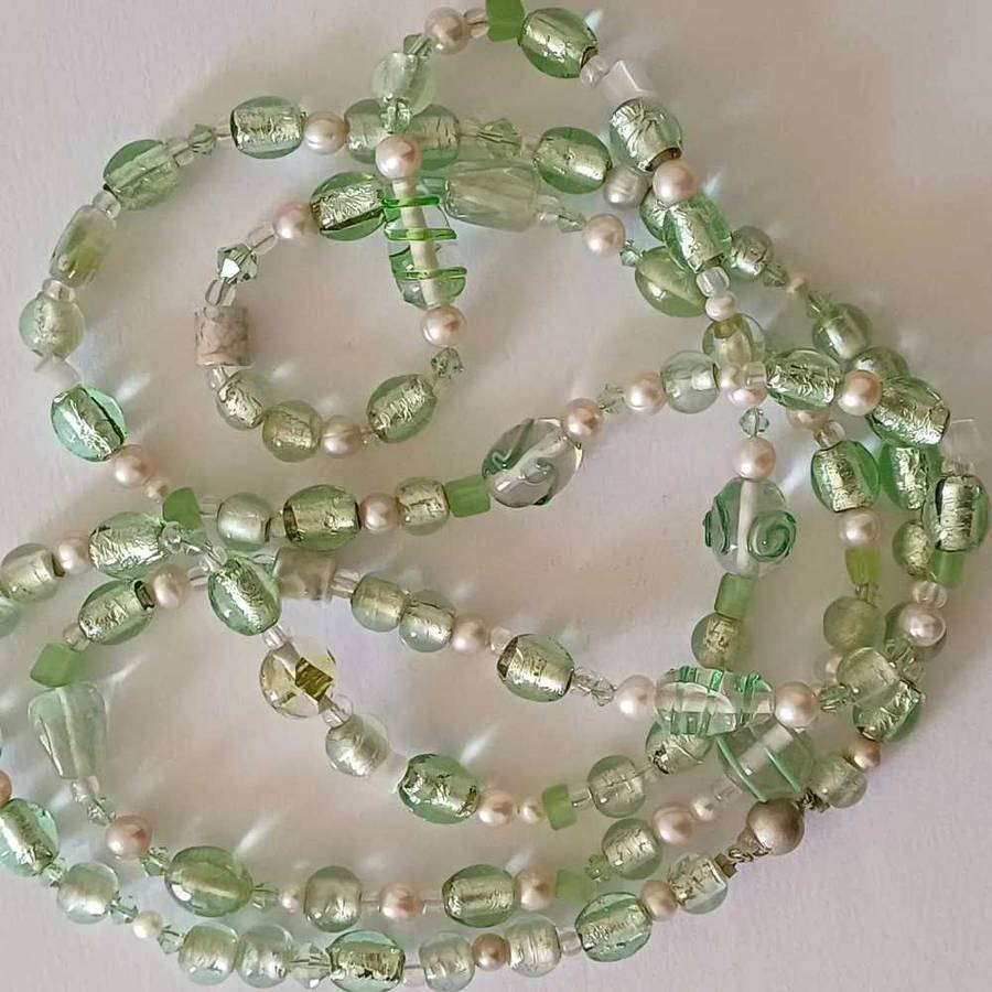 Murano Foil Glass and Natural Pearl Necklace