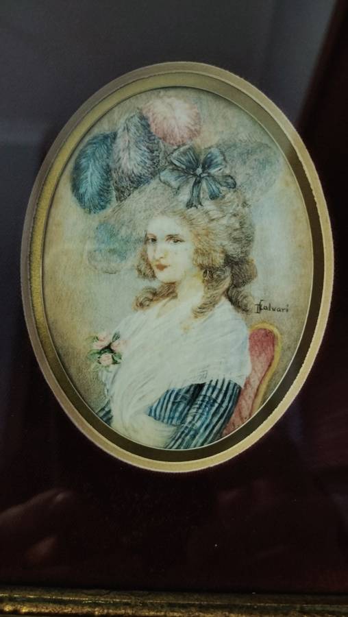 Original Miniature Painting Signed D Calvari of a Victorian Lady Framed