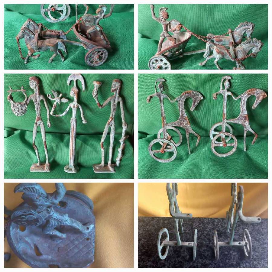 Vintage aged brass sculptures Ancient Greek Roman Mythology Achilles Chariot