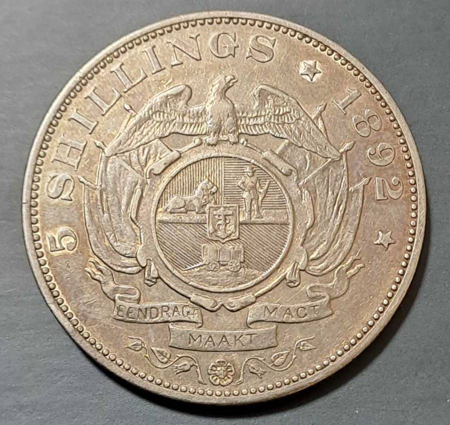 1892 ZAR Kruger Silver 5 Shillings (Crown) 5s Single Shaft