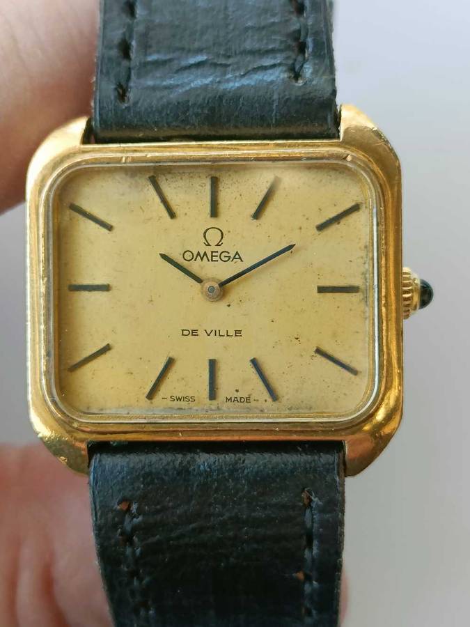 Omega De Ville Vintage Gold Square Manual Winding Mens Watch Authentic Not Working