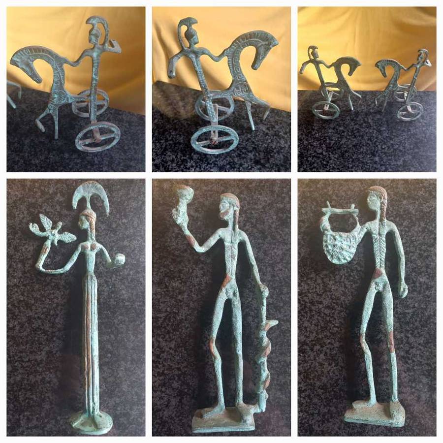 Vintage aged brass sculptures Ancient Greek Roman Mythology Achilles Chariot