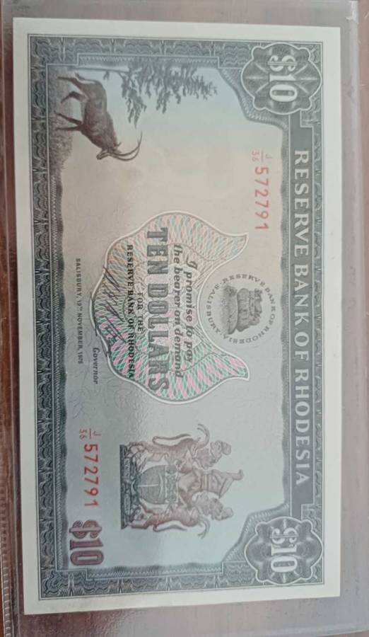 10 Rhodesia Dollar Graded EF45 by Sangs