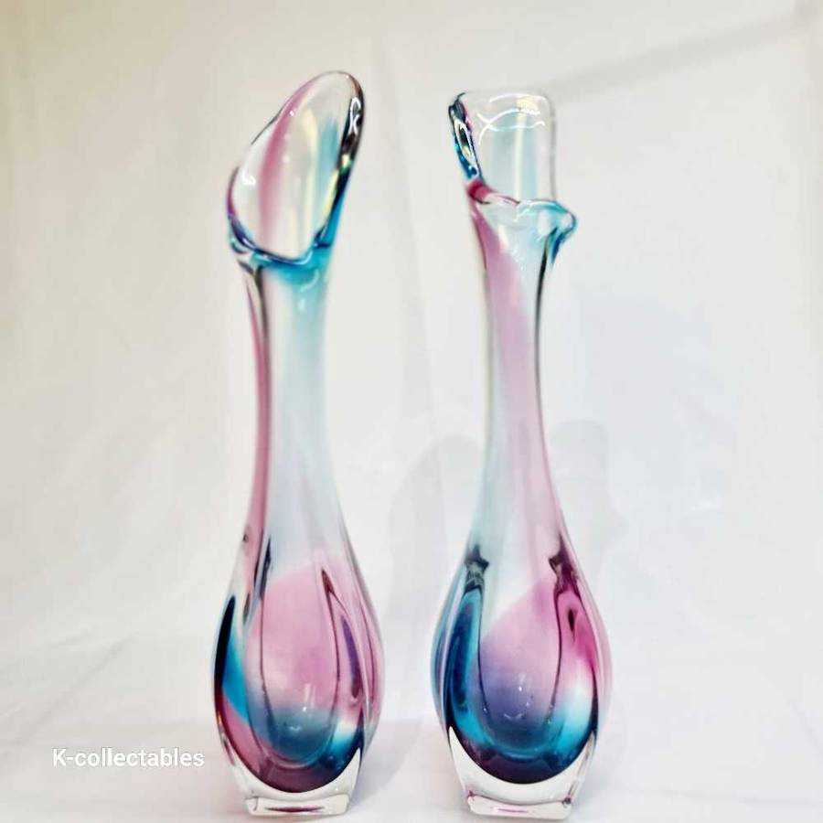 Beautiful Murano Italian Purple & Blue Sommerso Glass Vintage Vases. 40cm