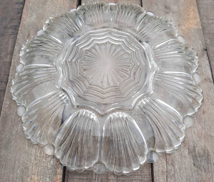 Vintage Crystal Glass Boiled Devil Eggs Plate
