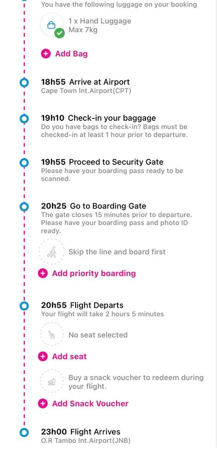 Return Flight Tickets from Johannesburg to Cape town 25 July 2024 - 28 July 2024