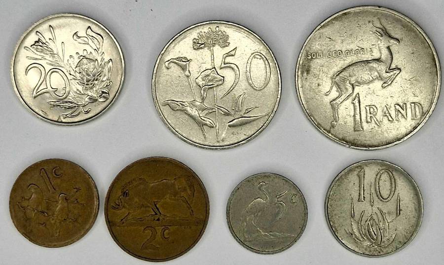 South Africa 1988 set on R1 50c 20c 10c 5c 2c 1c