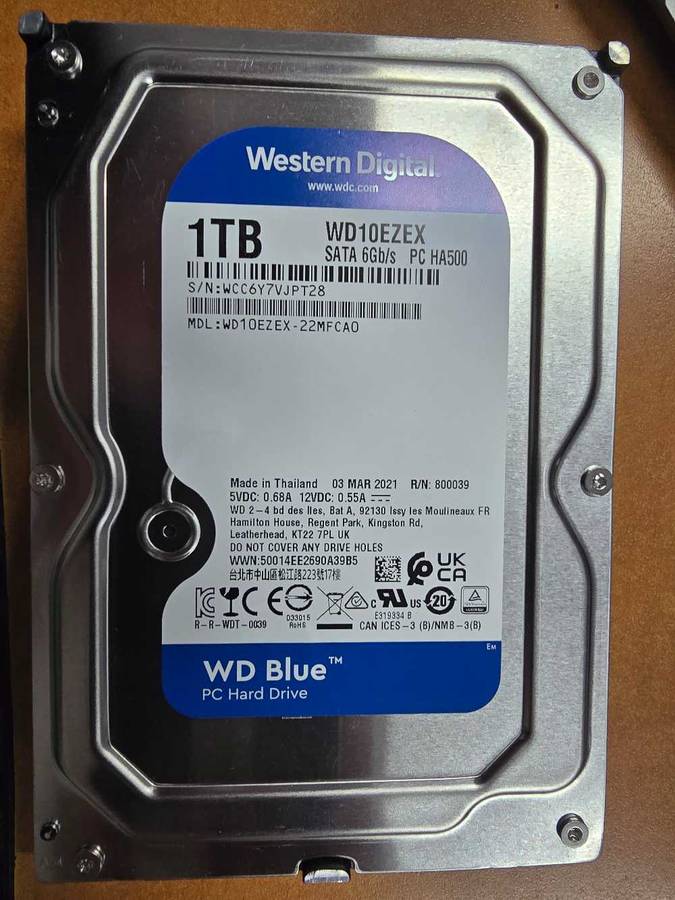 1TB Western Digital 3.5" Hard Drive