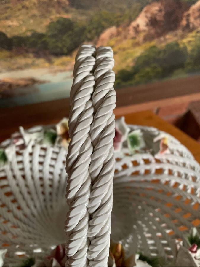 Huge woven pottery basket decorated with roses