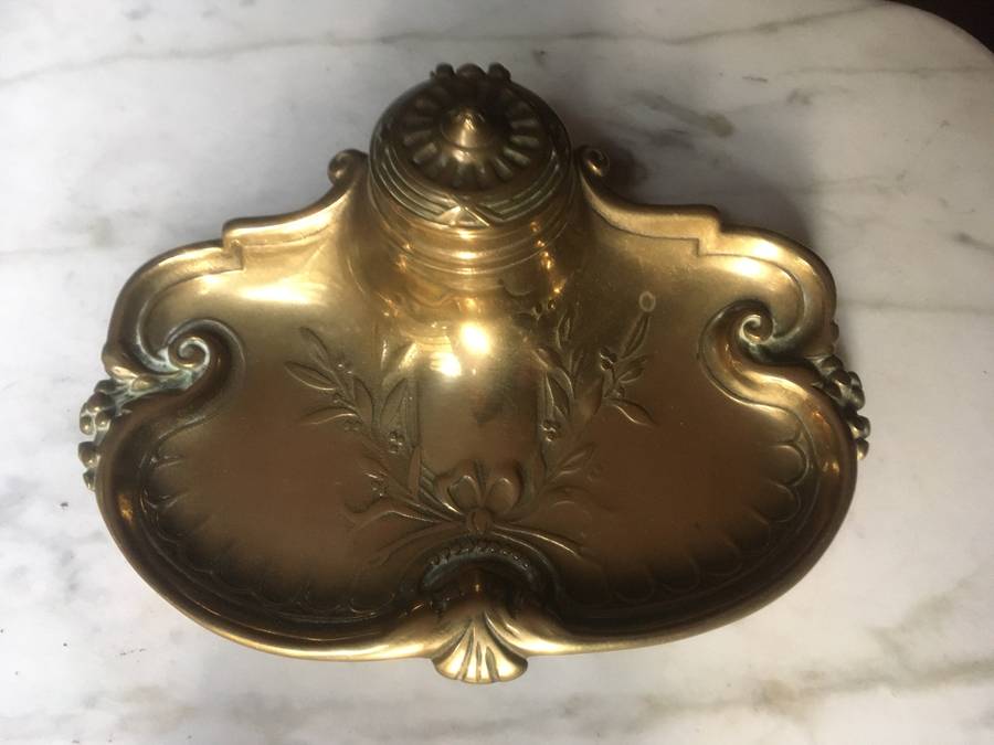 Art Nouveau decorative brass ink stand