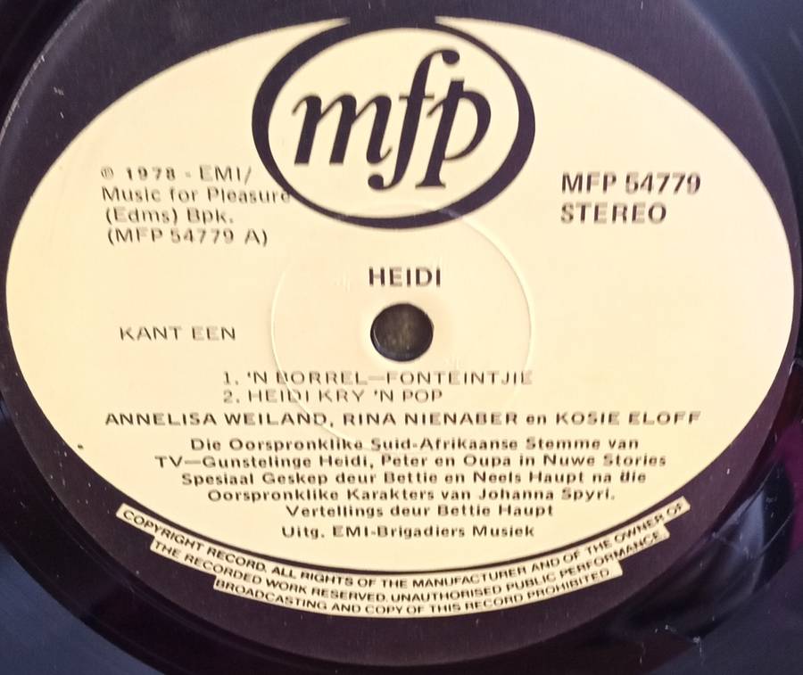 HEIDI 1 LP VINYL RECORD STEREO AFRIKAANS