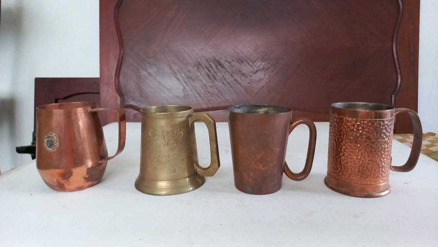 Vintage brass copper metal beer mugs