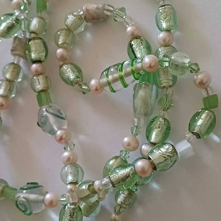 Murano Foil Glass and Natural Pearl Necklace