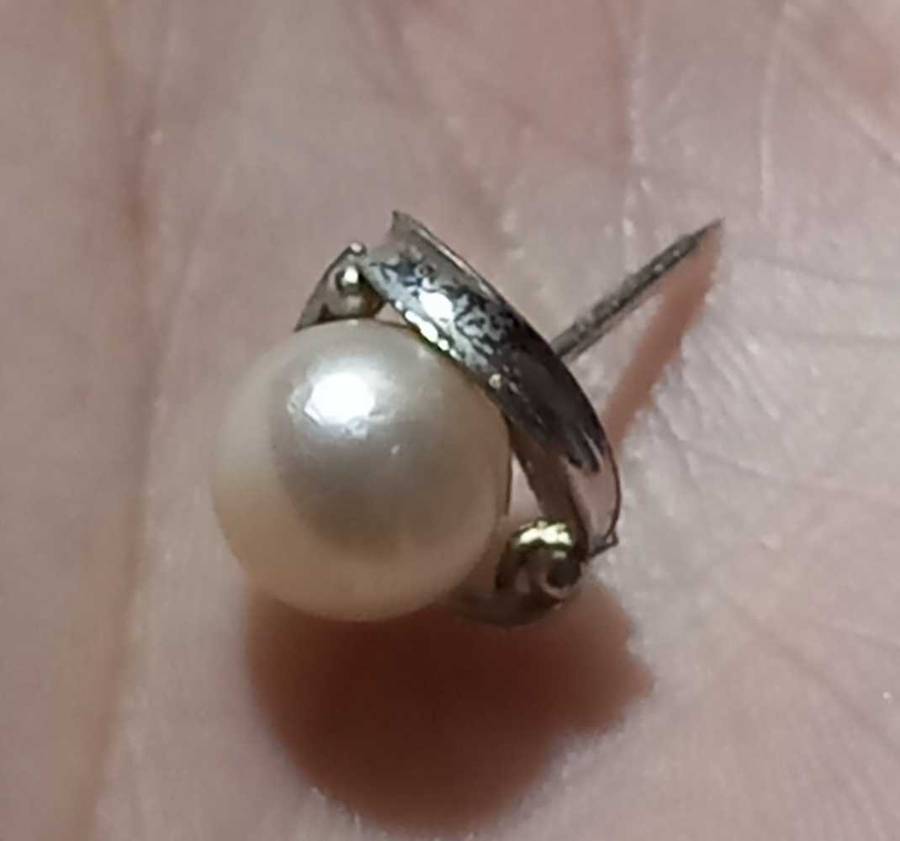 Vintage Genuine Pearl Sterling Silver Tie Pin