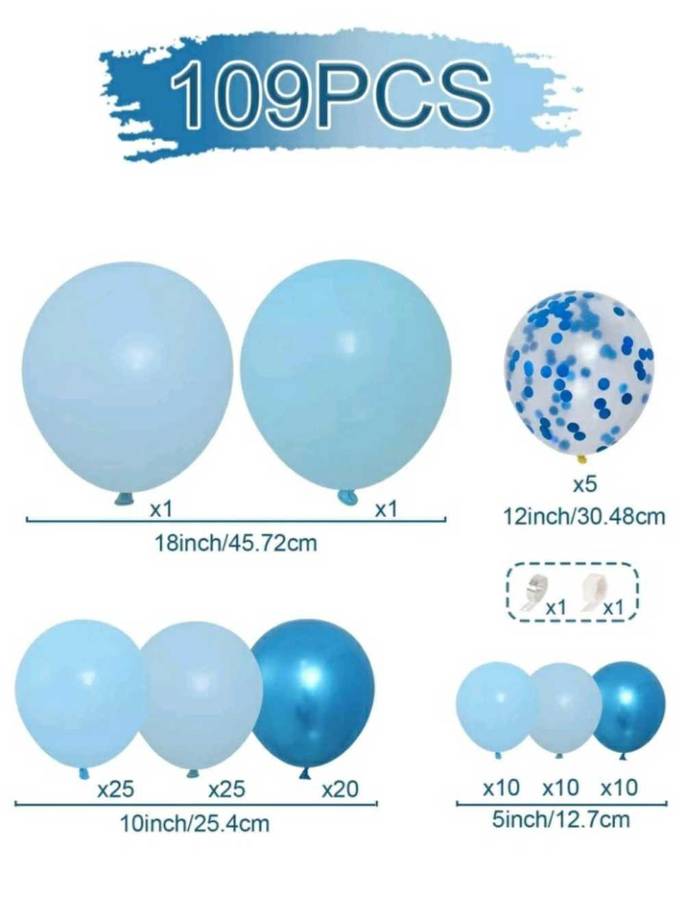 107pcs Party Blue Confetti Balloon Glue Chain & 2pcs Balloon Accessory