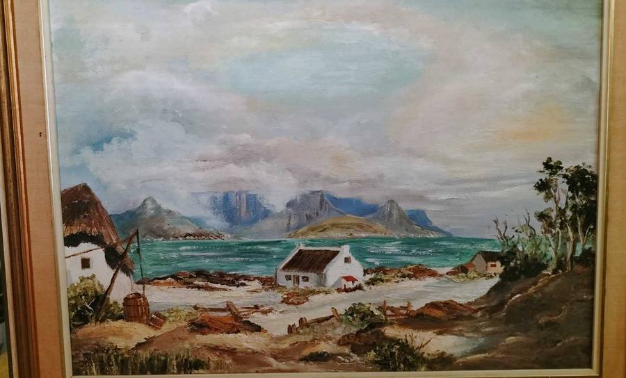 Cape Fishing Village Scene Framed Painting