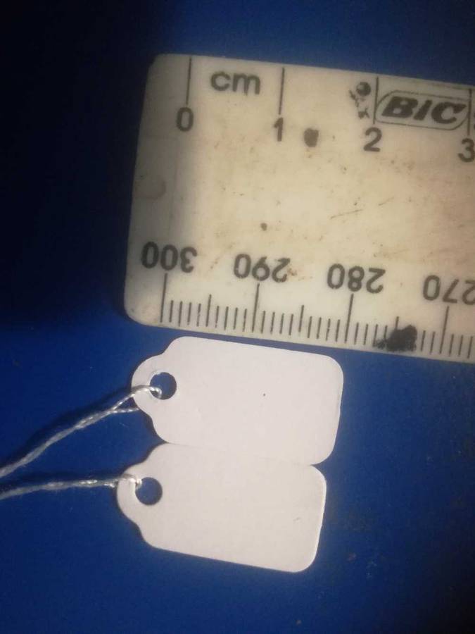 Small price tags with strings 23mm x 13mm(33c each)