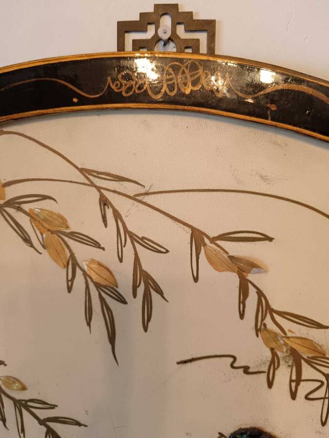 Large  Oriental Round Wall Panel Inlaid Mother of Pearl