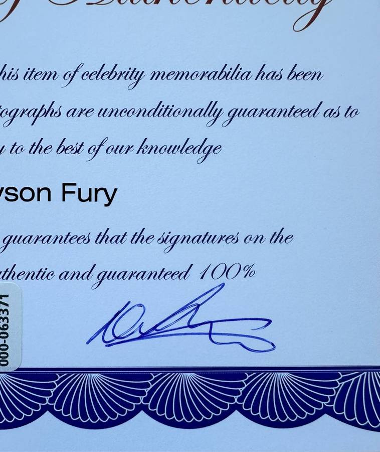 TYSON FURY -  AUTHENTIC AUTOGRAPH - 100% ORIGINAL - WITH COA