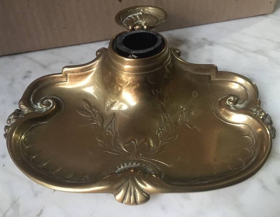 Art Nouveau decorative brass ink stand