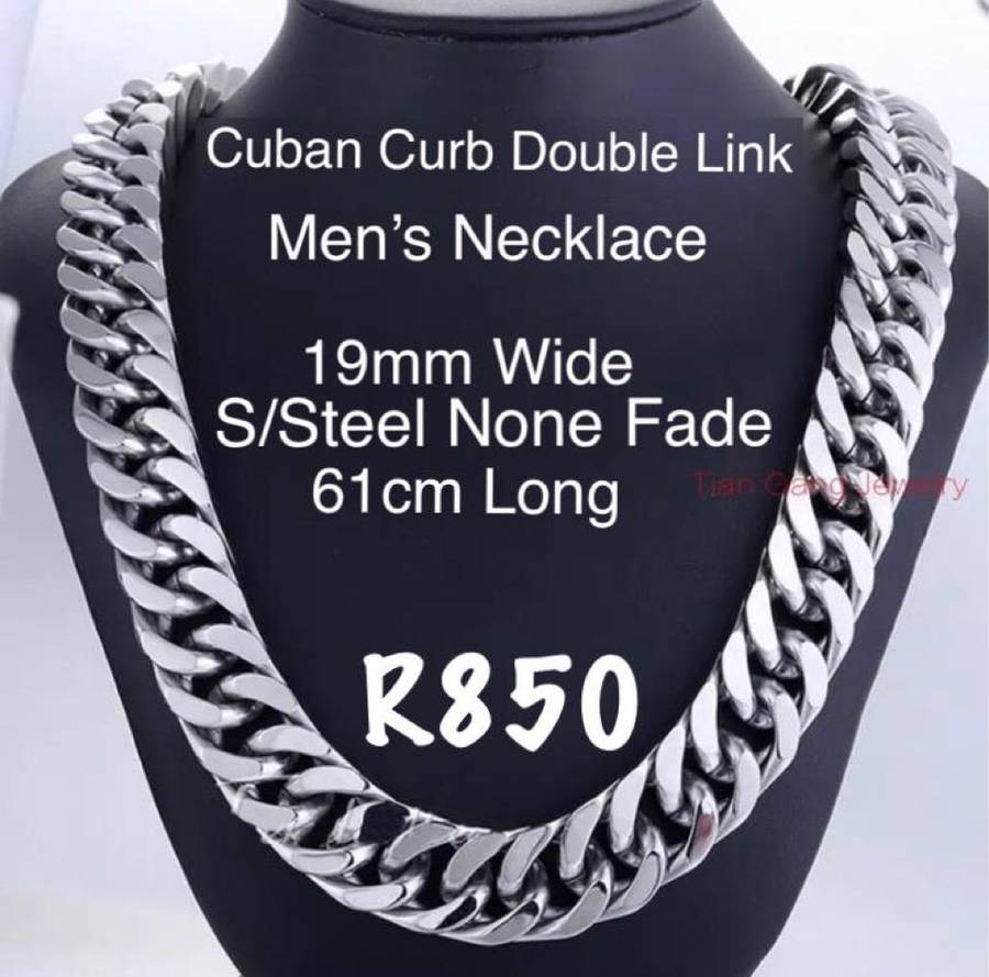 Stainless steel curb double link necklace very bulky 19mm link width
